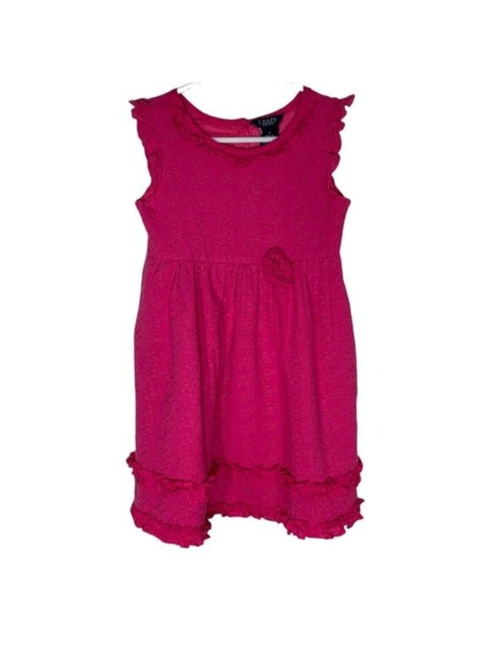 Chaps Girls Size 5 Eyelet Lace Sundress Pink Cotton Ruffle Sleeveless